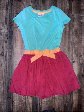 Hanna Andersson Teal and Raspberry Colorblock Bow Dress